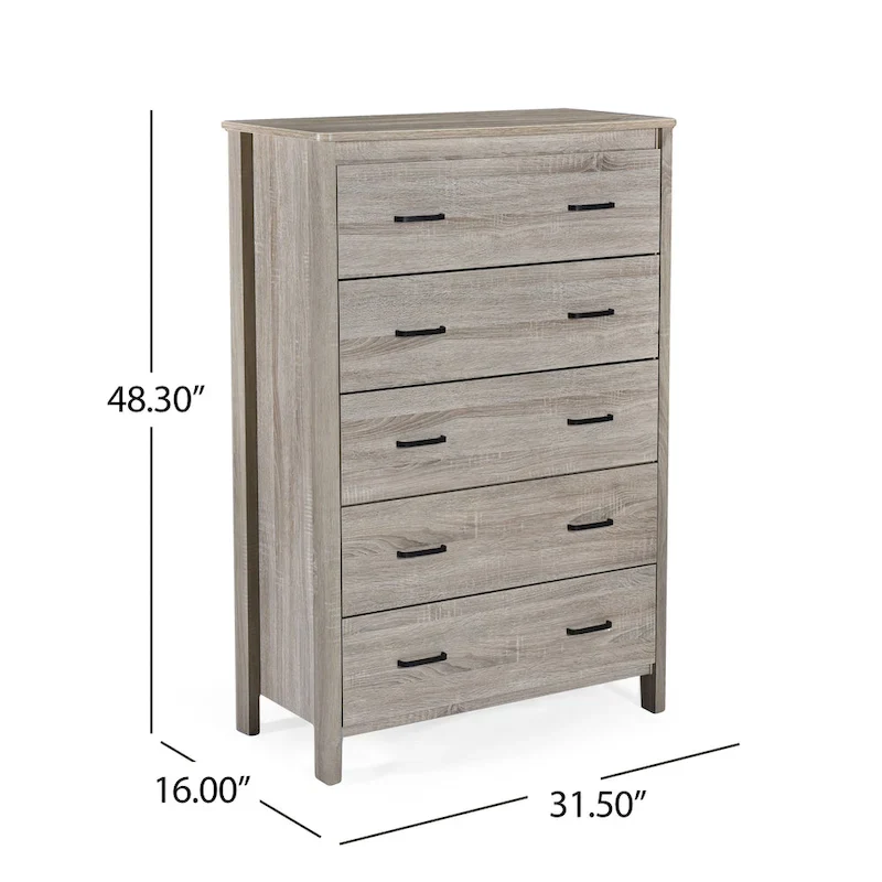 5 Drawer Chest,Sonoma Gray Oak/Walnut