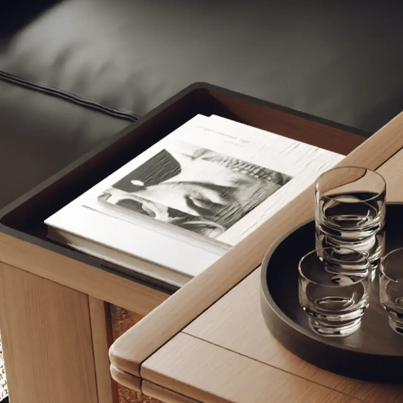 Modern Folding Table Top Wood Mobile Side Table with Wheels