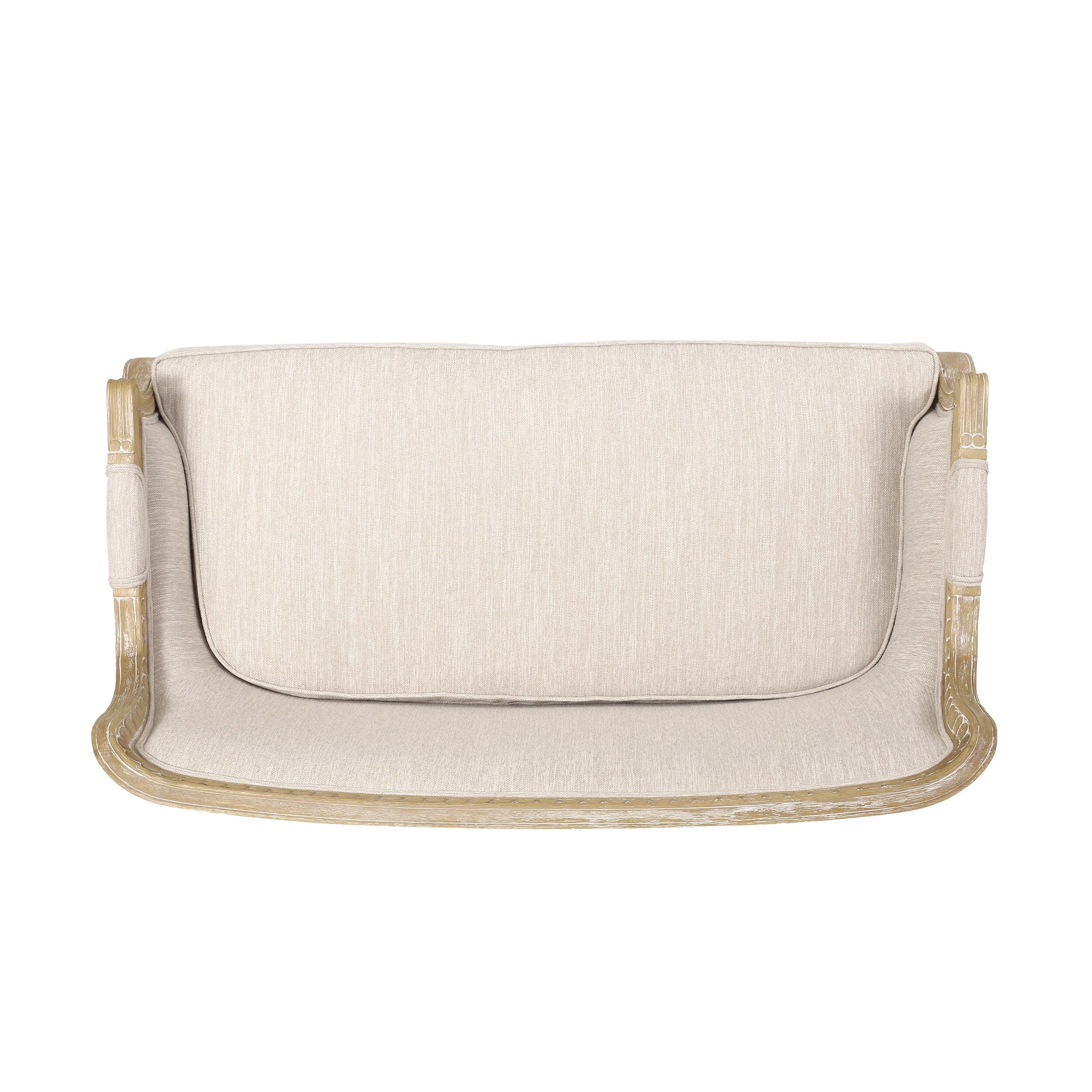 Beige Brown Wood Loveseat Sofa with Rubber Wood Frame