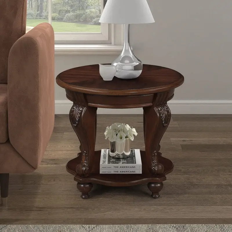 22-Inch Round End Table with Lower Shelf
