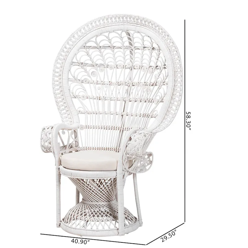 Kallima Modern Bohemian White Natural Rattan Peacock Chair