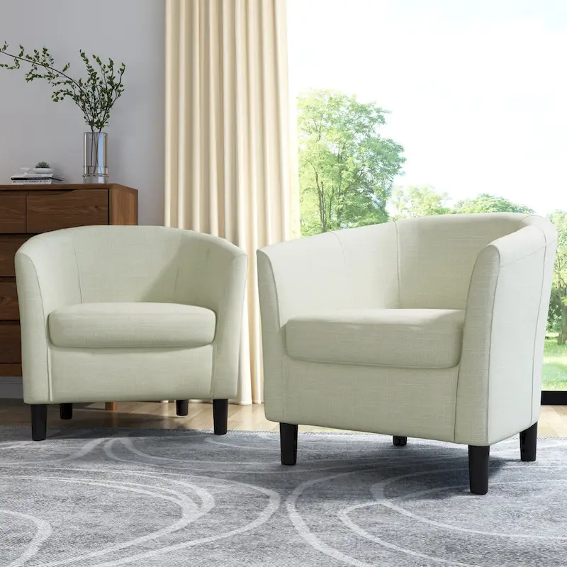 Set of 2 Upholstered Modern Barrel Accent Chair Wood Legs