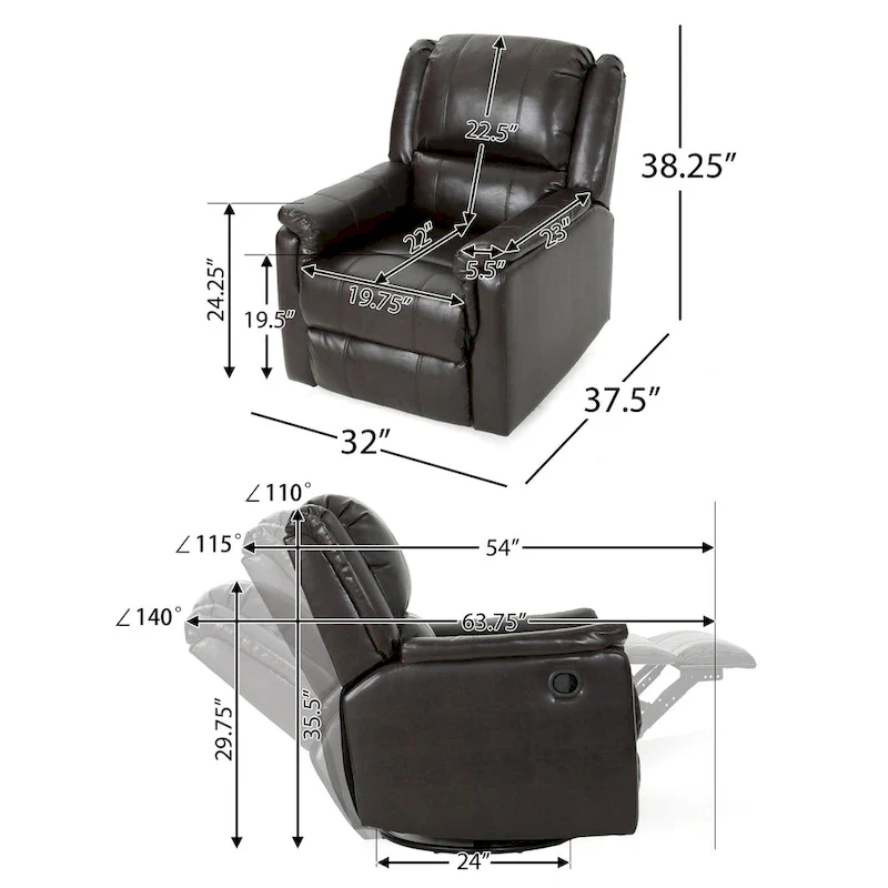 Roomfitters Fabric Glider Recliner with Swivel, Manual Reclining Chair