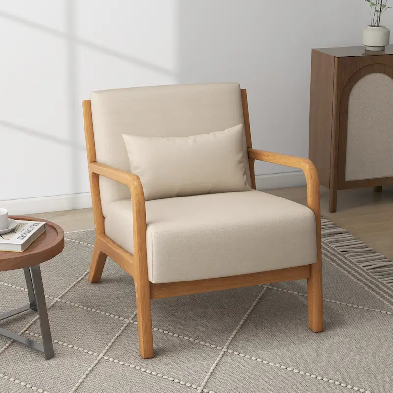 Mid-Century Modern Upholstered Accent Chair with Wood Frame