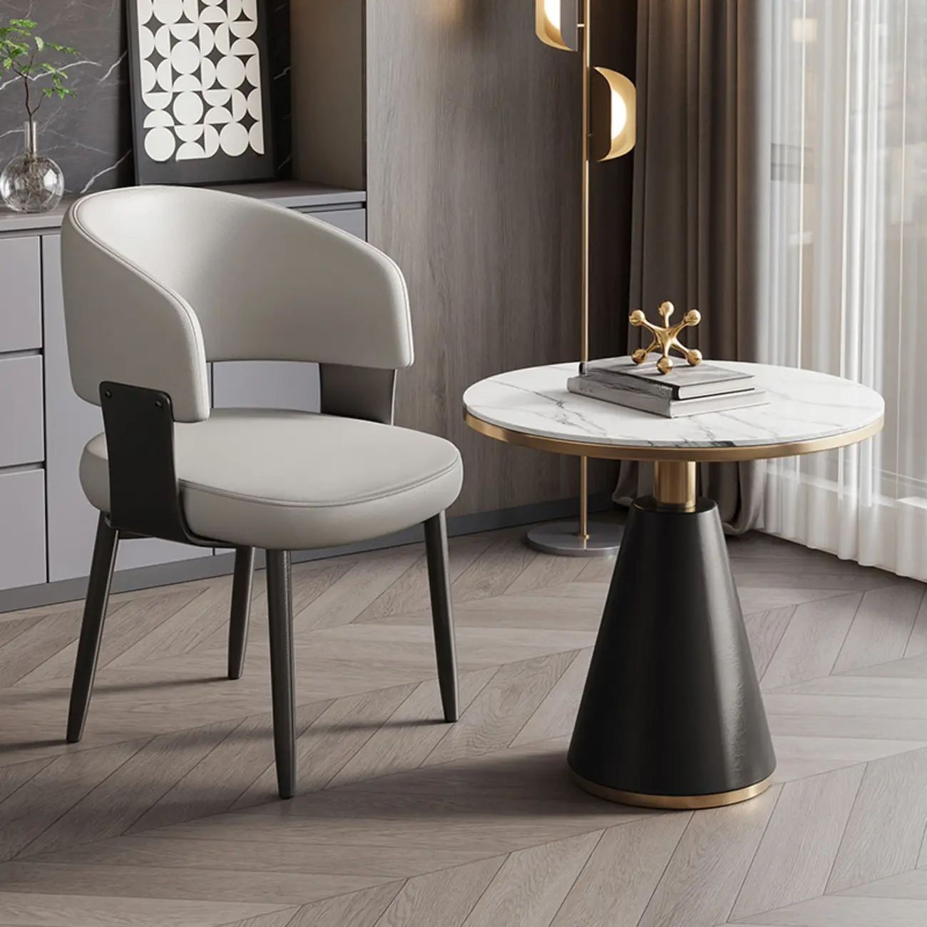 Modern Glam Leather Upholstered Dining Chair