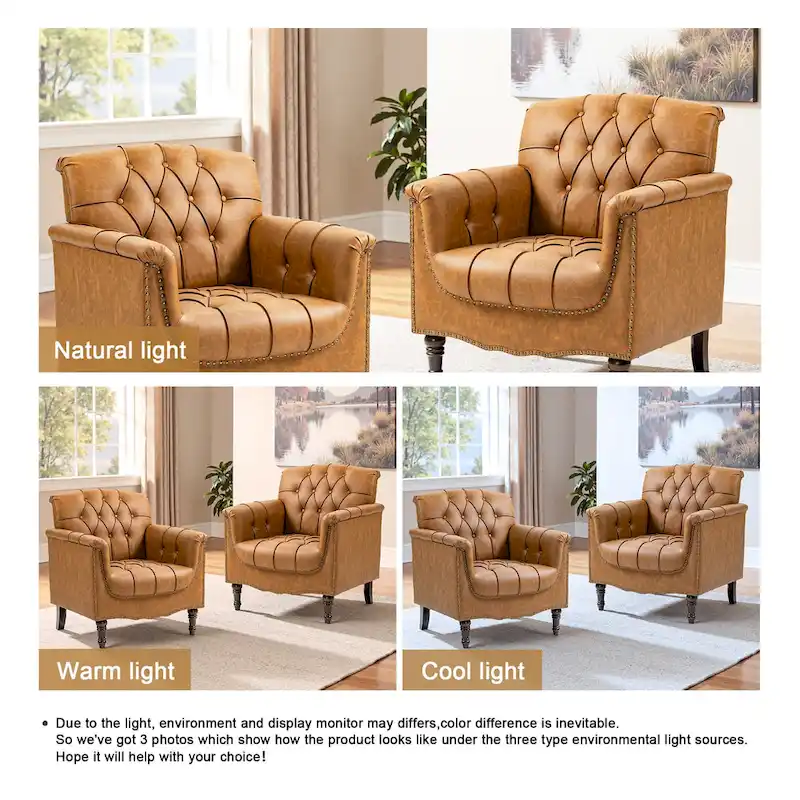 Tufted Vegan Leather Accent Chairs Set of 2, Armchair with Nailhead Trim