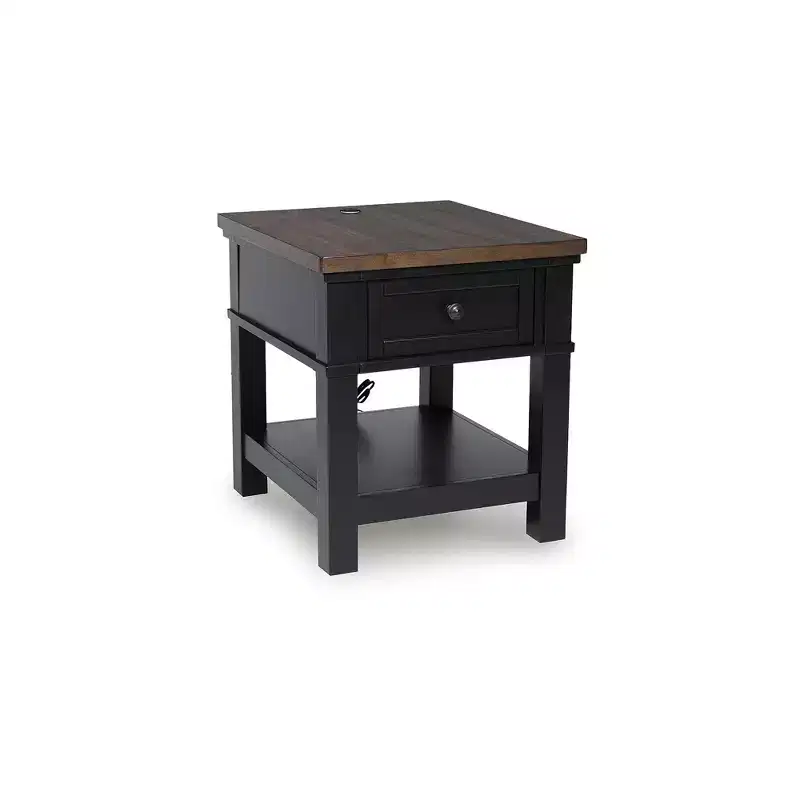 Signature Design by Ashley Wildenauer Rectangular One Drawer End Table with USB Charging, Black