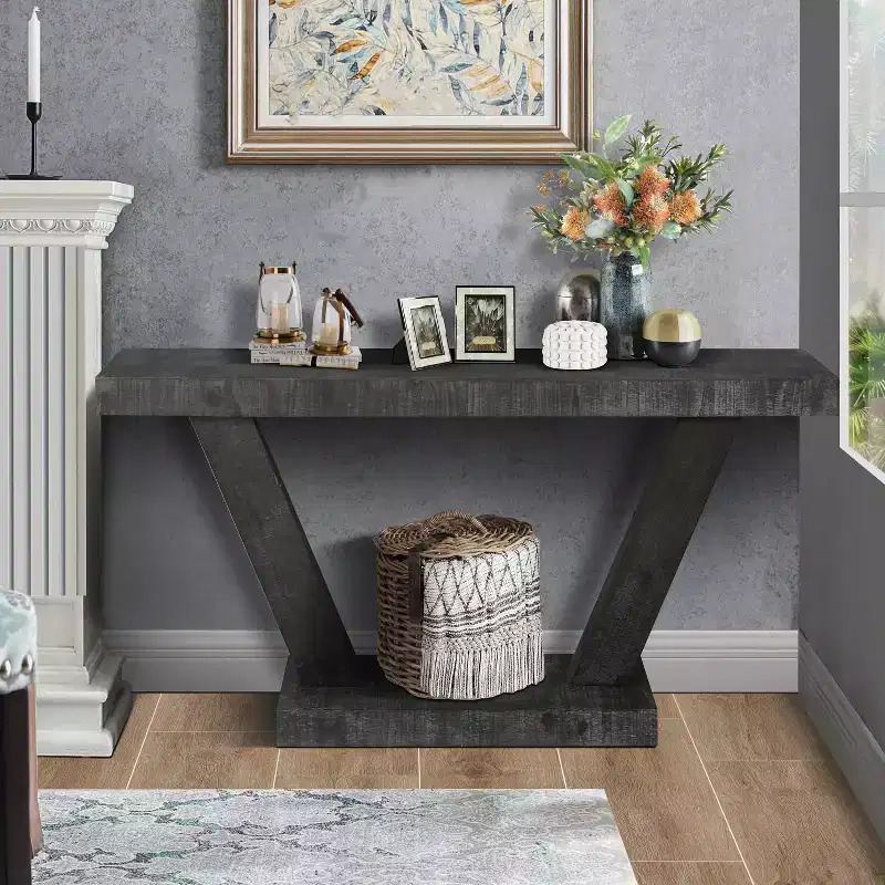 Antique Distressed Wood Console Table, 60in, 2-Tier Storage, Entryway / Hallway