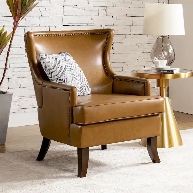 Angeles Mid-century Modern Ergonomic Vegan Leather Armchair with Wingback by HULALA HOME