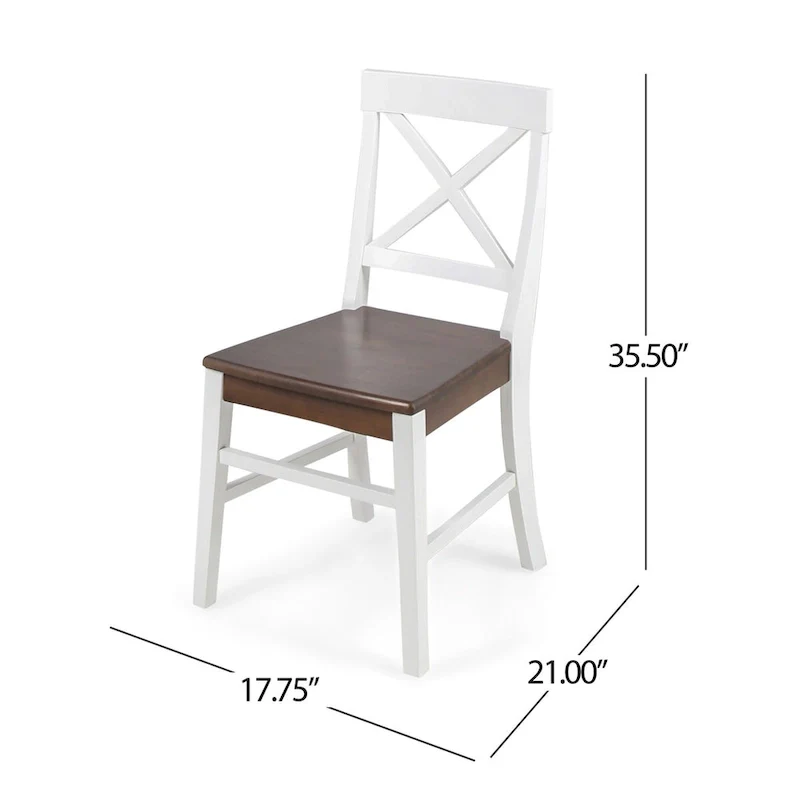 Farmhouse Acacia Wood Dining Chairs, White / Walnut 21D x 17.75W x 35.5H Inch