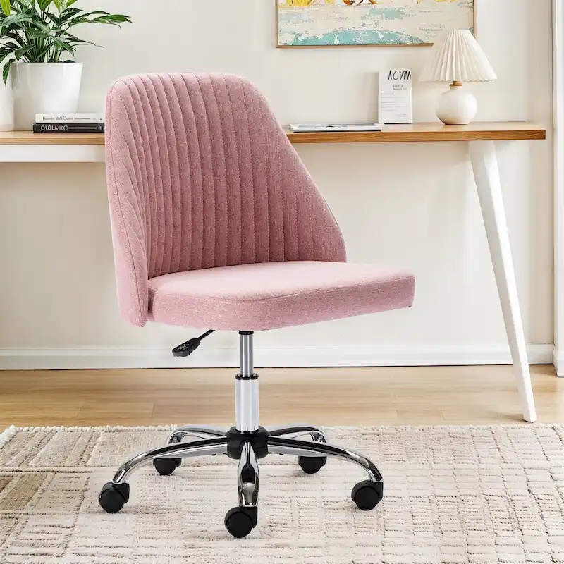 Chic Channel Tufted Back Fabric Vanity Swivel Task Chair Office Chair for Home & Make-up