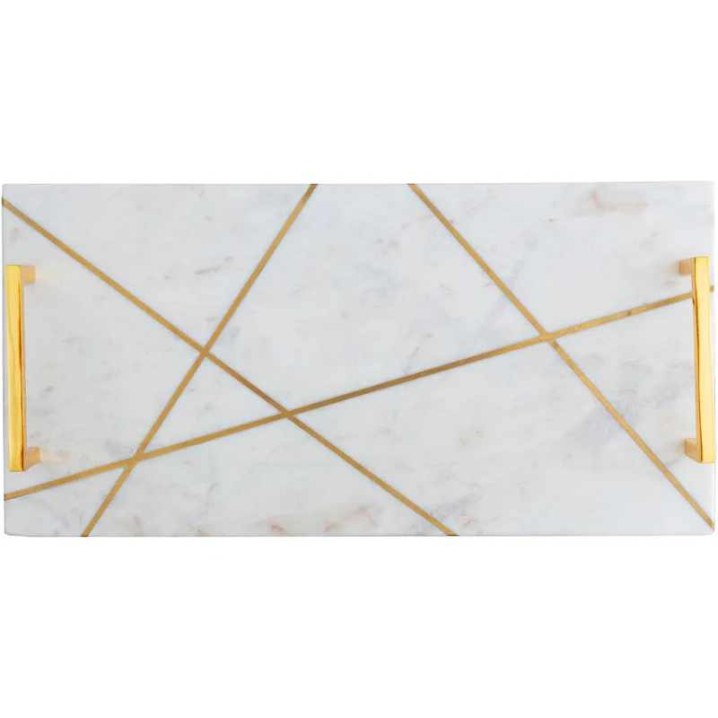 Lena Marble & Metal Inlay Rectangular Accent Tray - 18  x 9  x 2.1