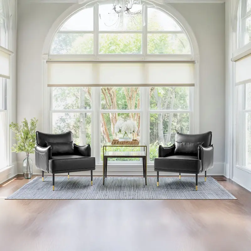 Glitzhome Set of 2 29.5 W Mid-Century Modern Leatherette Armchairs With Side Pocket - 29.5  W x 32  H x 28.75  D