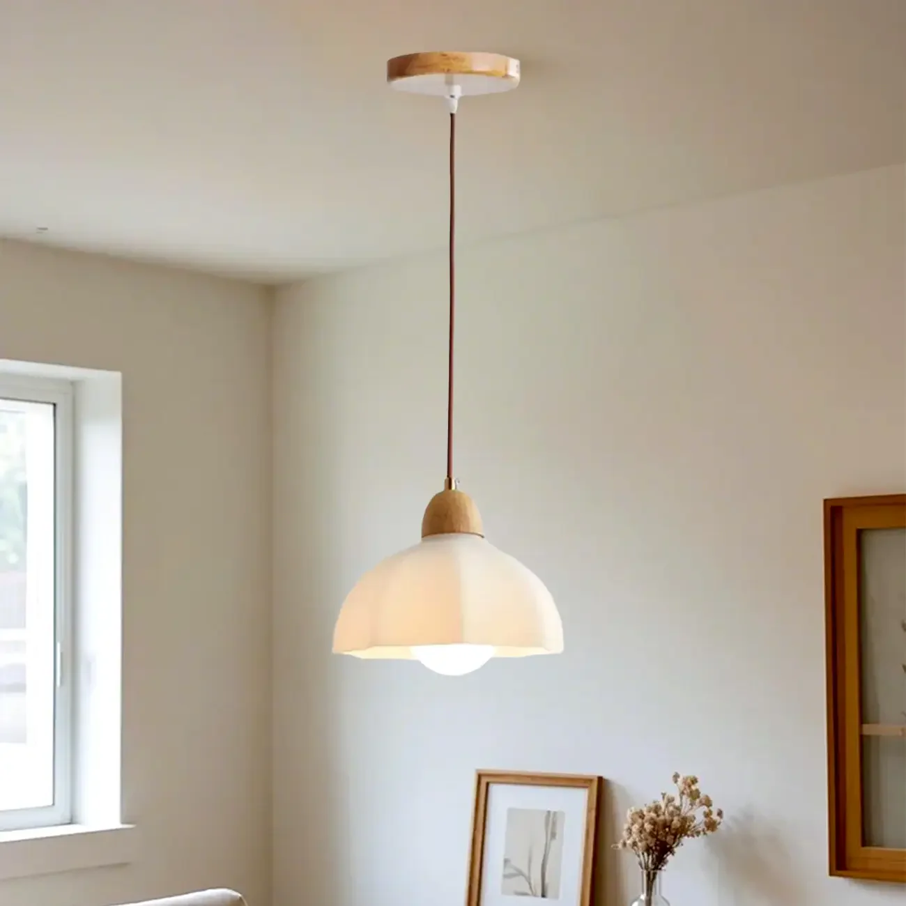 Modern White Floral Shade Pendant Lamp for Bedroom