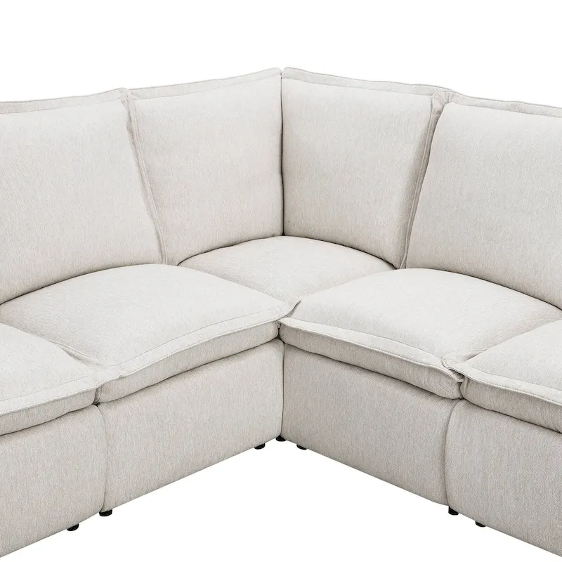 Linen L-Shaped Sectional Sofa with Power Recliners & USB