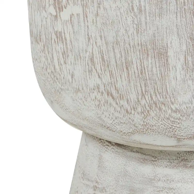 Round Solid Teak Wood Whitewash Pedestal Accent Table by East at Main
