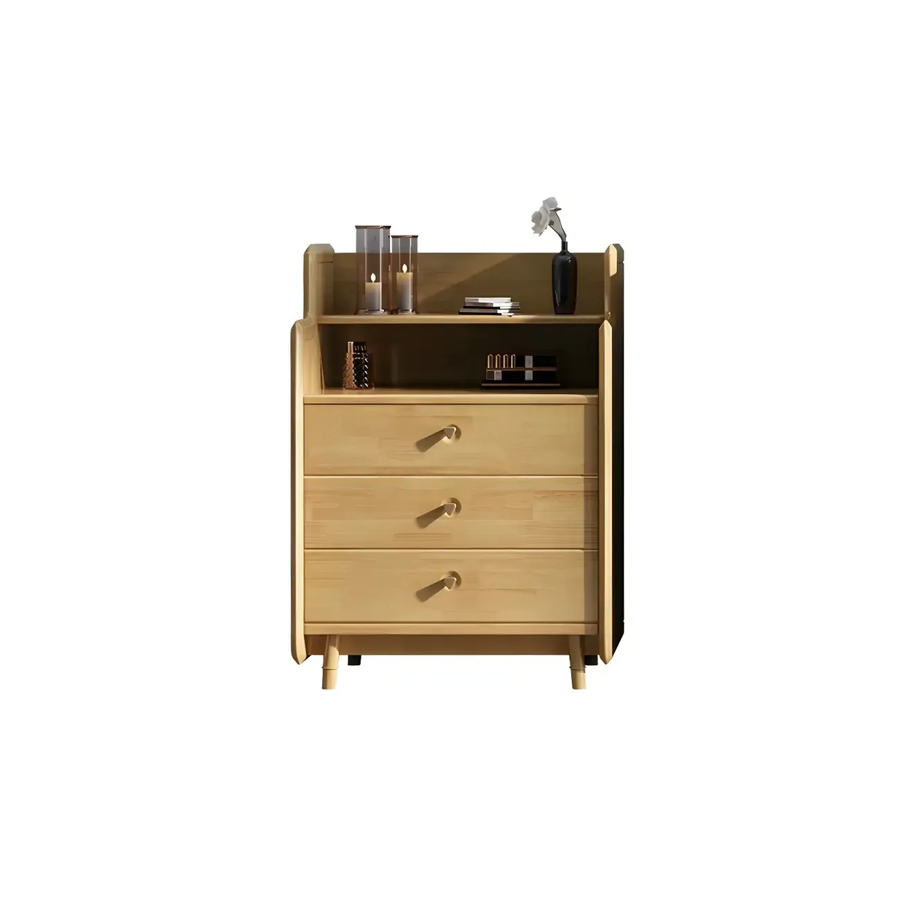 Brown Wood Rattan Front Accent Chest with Multi-Drawer