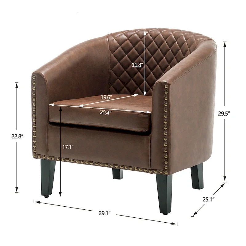 KINWELL 29 PU Faux Leather Club Armchair with Nailheads, Set of 2