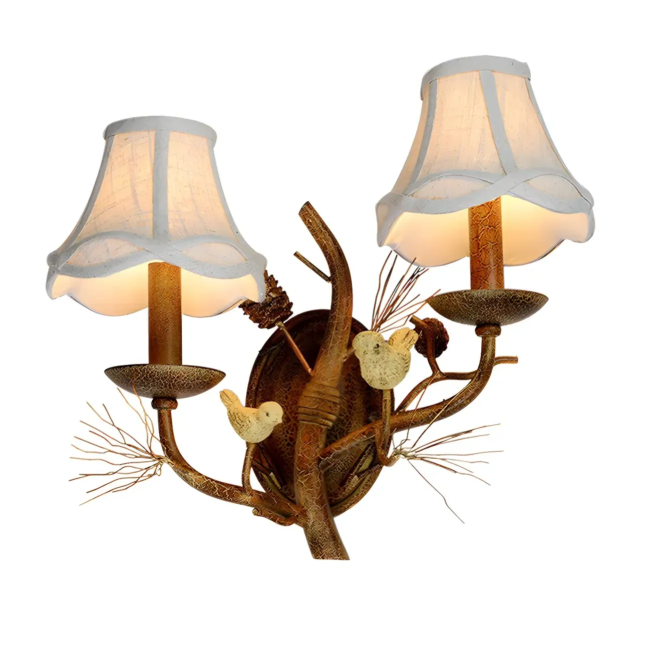 Traditional 2-Light Rust Resin and Fabric Wall Sconce