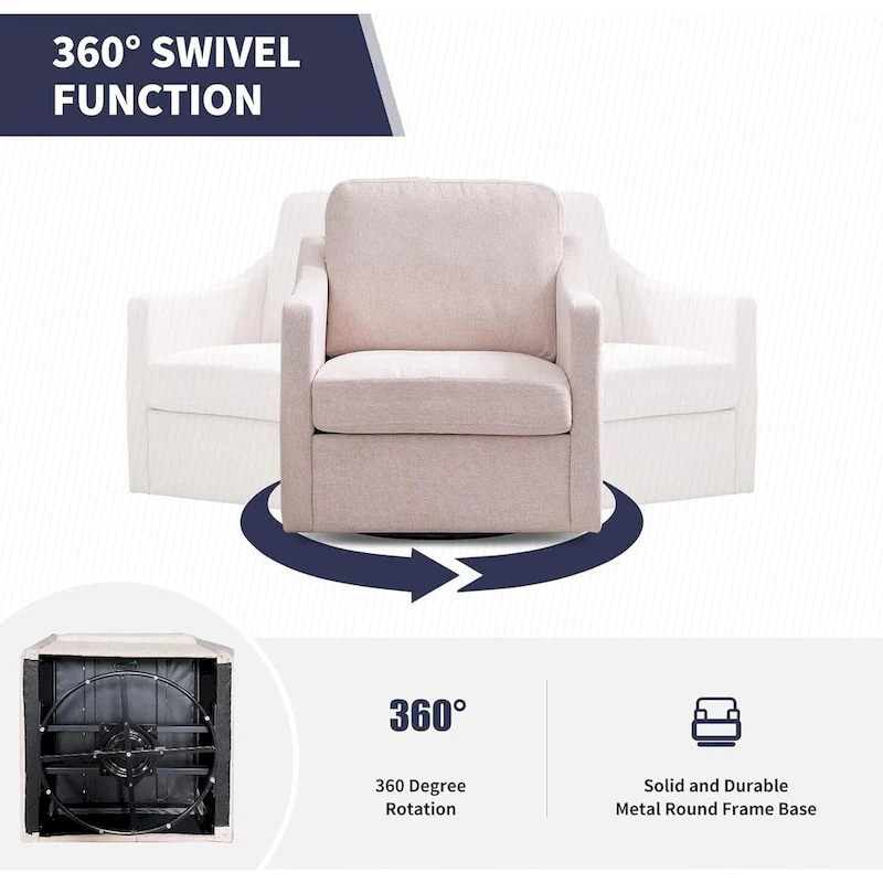 Mixoy 360 Degree Swivel Accent Sofa Chair,Linen Square Armchair