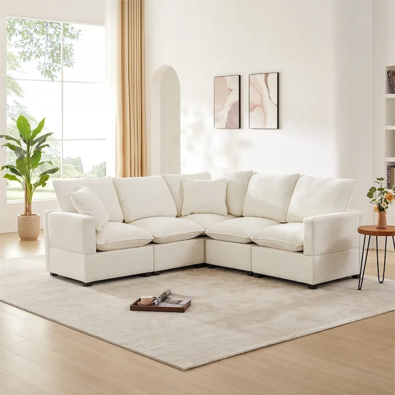 Modern L Shape Modular Sofa,Chenille Sectional Couch Set w/2 Pillows