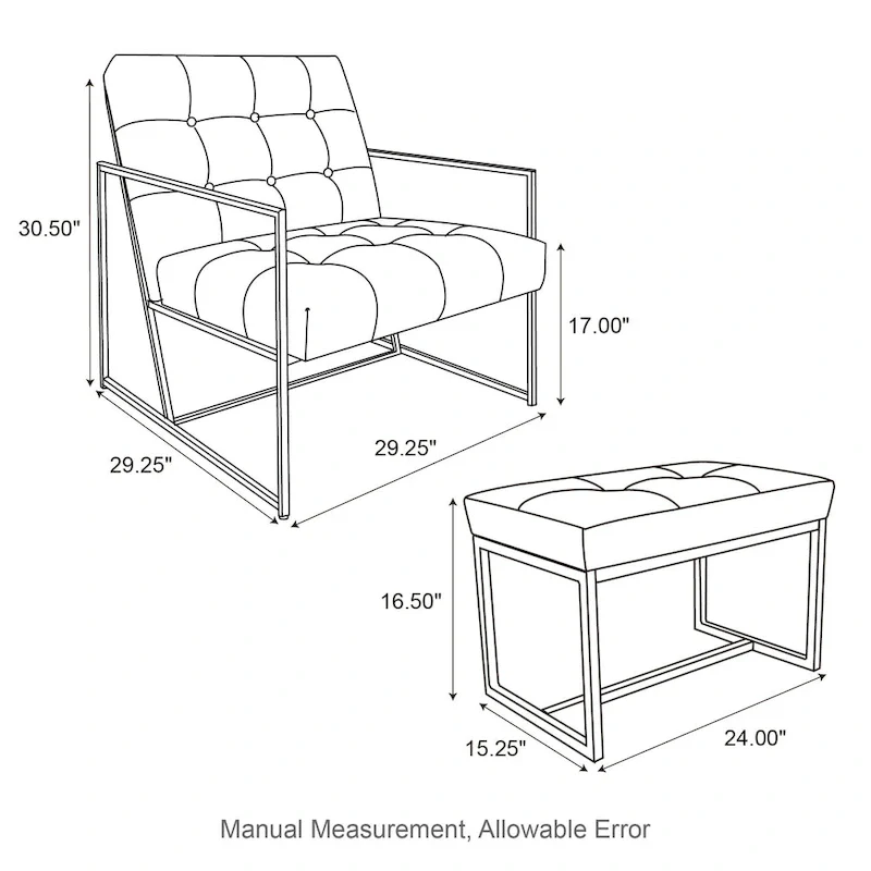 Glitzhome Modern PU Leather Tufted Accent Chair with Ottoman Set