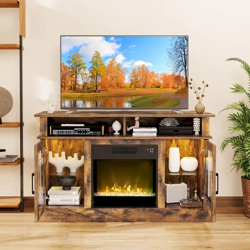 Costway TV Stand with Electric Fireplace LED Lights Remote Controls - See Details