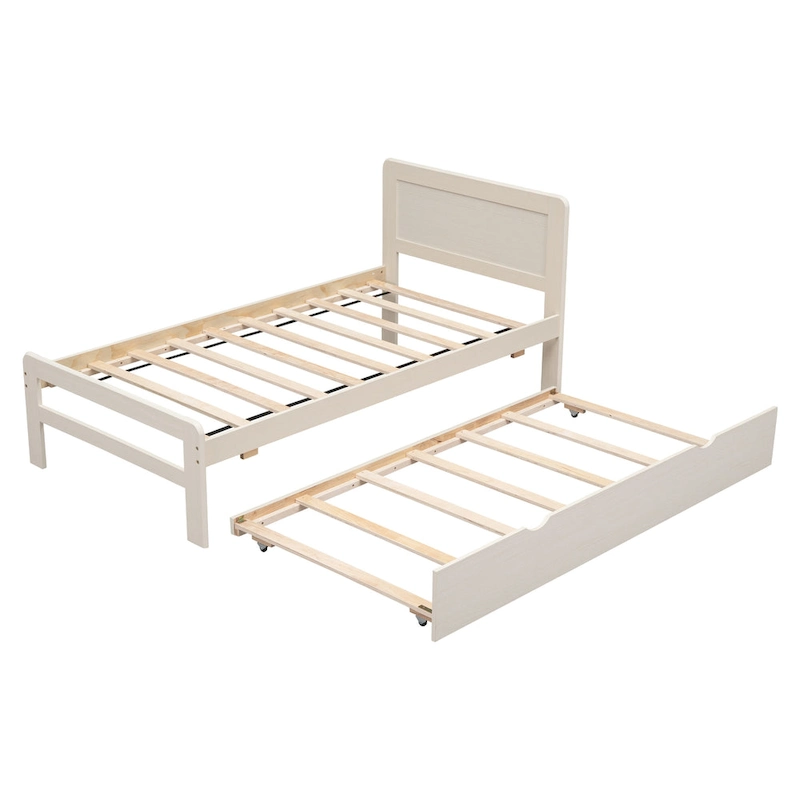 White Solid Wood Twin Bed with Trundle
