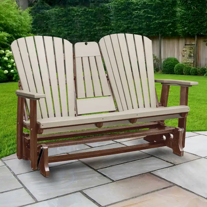 American Furniture Classics Two Seat Fan Back Glider with Drop Down Table/Cup Holder - N/A