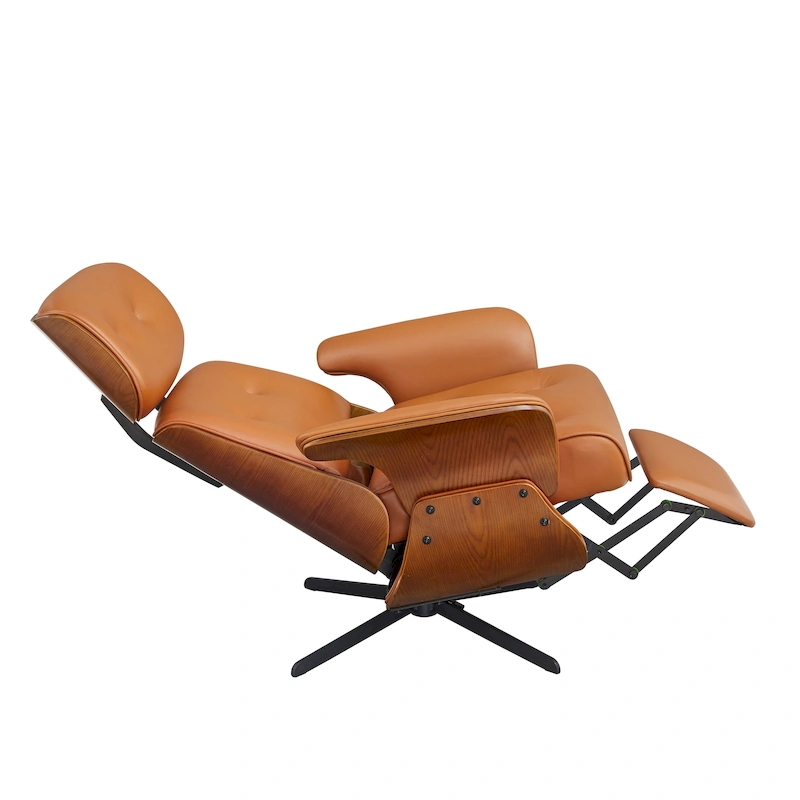 Art Leon Mid-century Modern Genuine Leather Lounge Chair Recliner