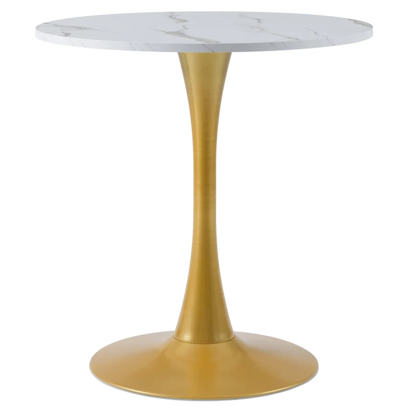 White with Gold Pedestal Base 28-inch Pedestal Bistro Dining Table