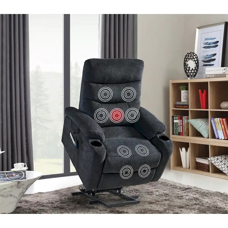 Electric Power Lift Recliner Chair with Massage and Heat – 3 Positions, Side Pockets, Cup Holders, USB Charging
