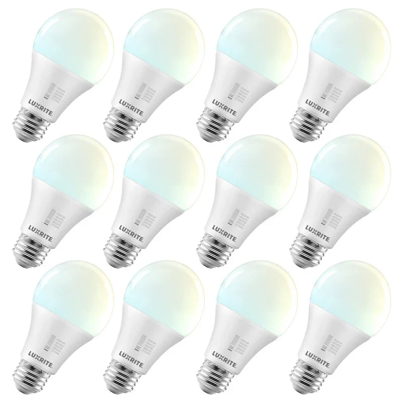 Luxrite A19 LED Light Bulb 100 Watt Equivalent CRI90 5CCT Dimmable 1600LM 15W E26 ETL 12 Pack