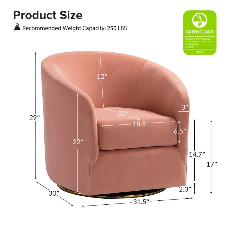 Modern Velvet Curved Swivel Accent Barrel Chair with Metal Base