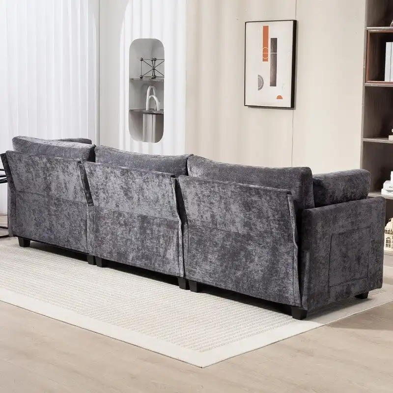 111.42  Chenille Upholstered Three Seater Sofa
