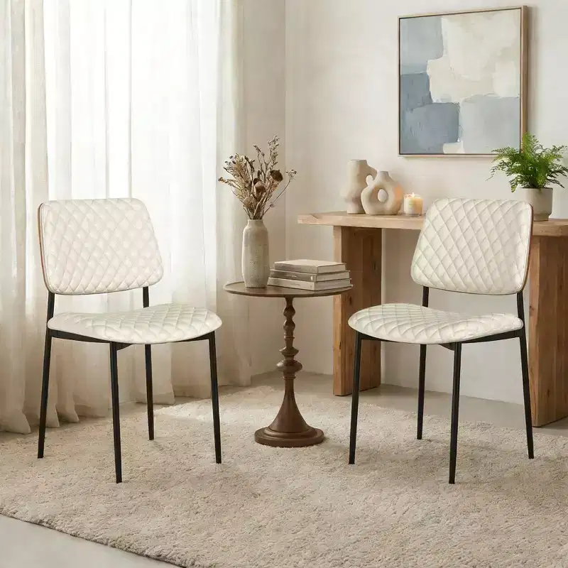 TYBOATLE Mid Century Dining Chairs Set of 2, Quilted PU Leather Kitchen Chairs with Bentwood Back, Industrial Upholstered Side Chairs