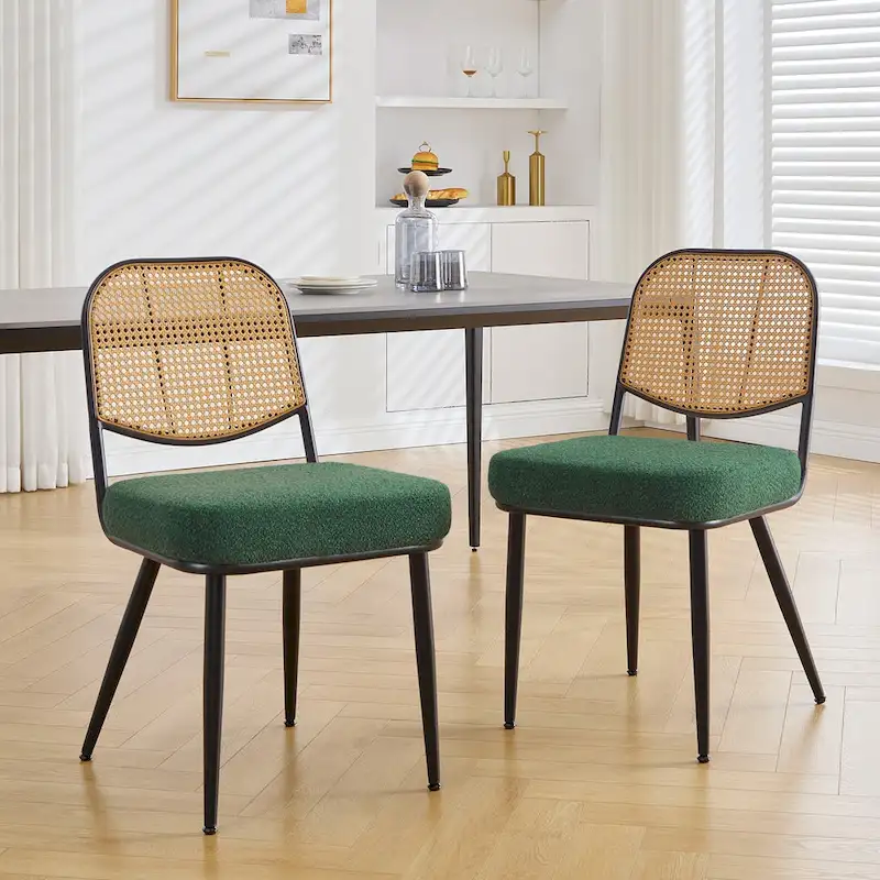 Upholstered Rattan Dining Chairs Side Chair Set of 2 - 33.86H x 18.9W x 22.83D