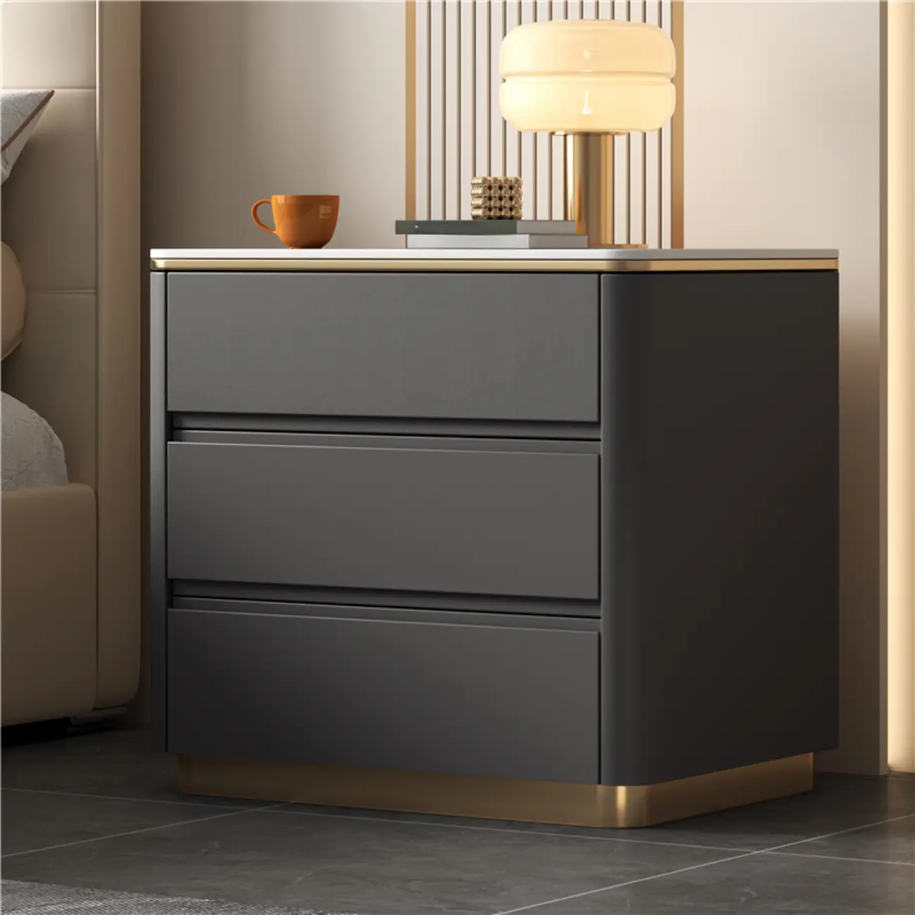 Modern Faux Marble Top Wood 3-Drawer Nightstand