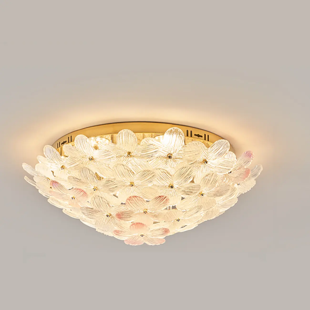 Glass Flower Shape Aureate Stainless Fixture Flush Mount Ceiling Light