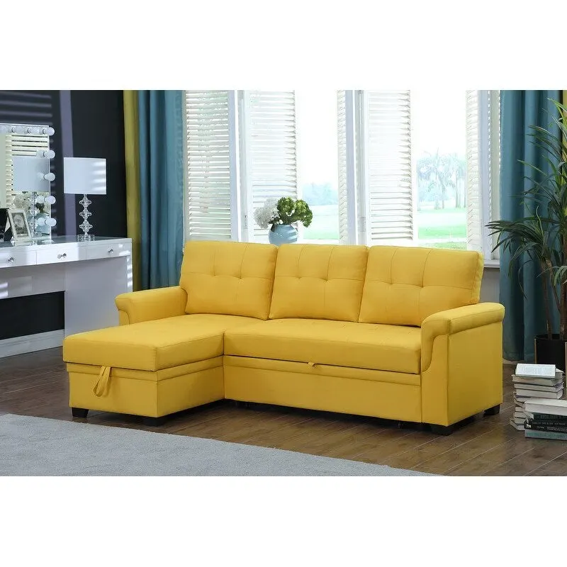 Reversible L-Shaped Linen Sleeper Sectional Sofa with Storage