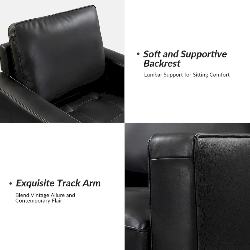 Mid-century Genuine Leather Arm Chair