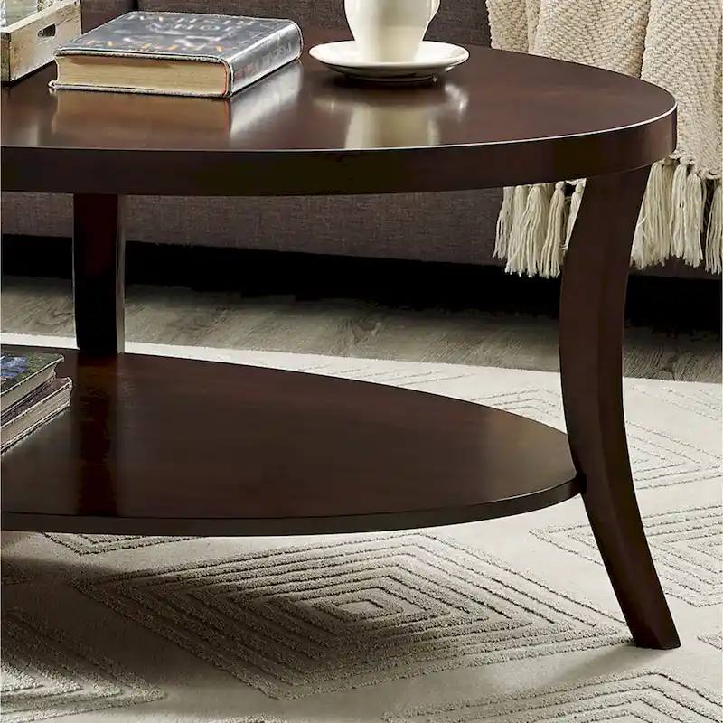 Perth Espresso Round End Table with Shelf