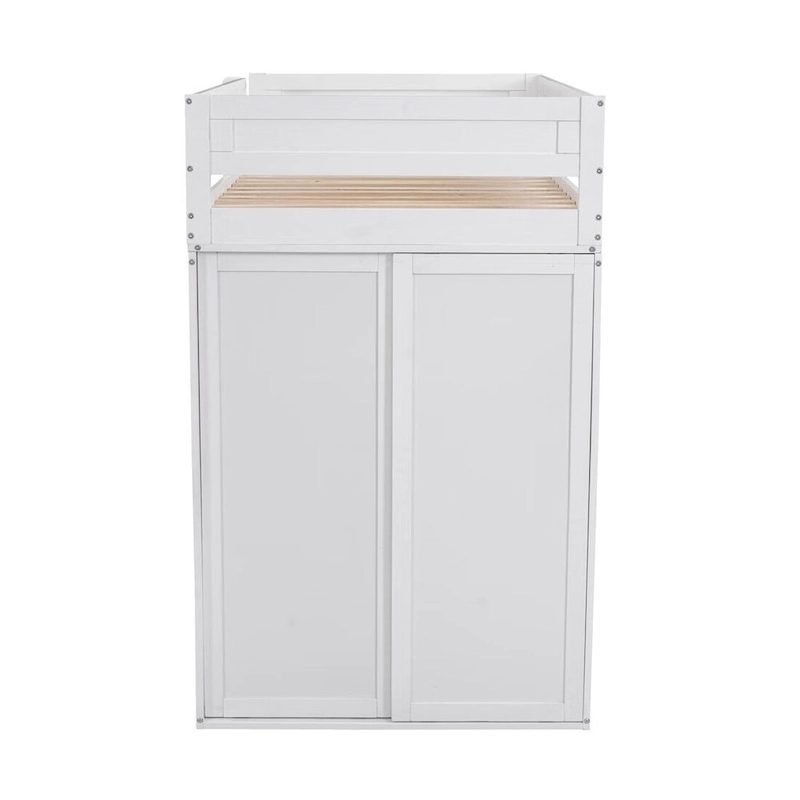 Merax Wood Loft Bed with Wardrobes and 2-Drawer Desk with Cabinet