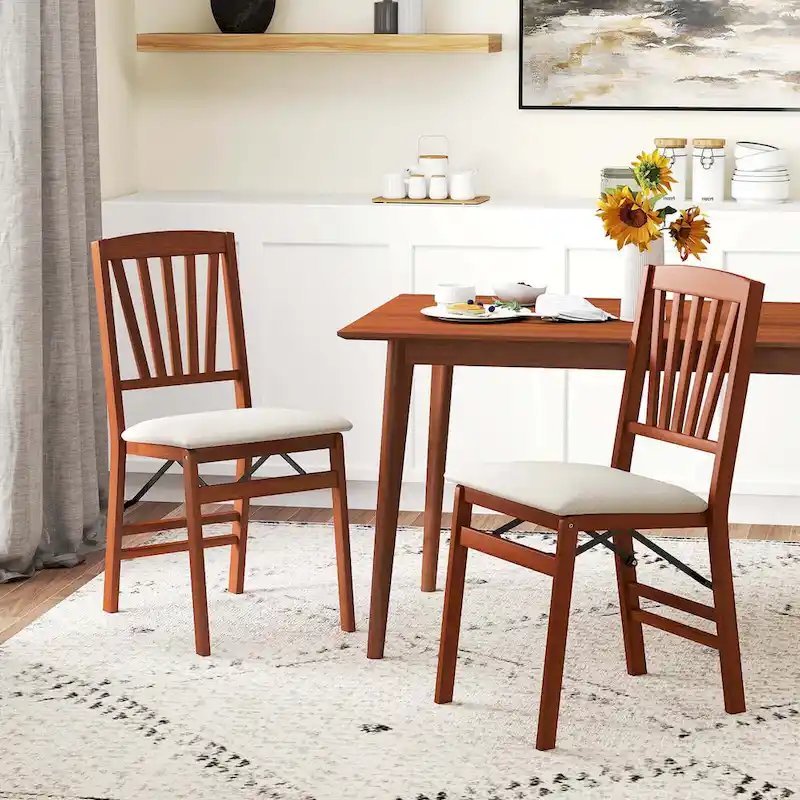 Costway 2/4 Set Kitchen Chairs with Rubber Wood Frame Upholstered Seat