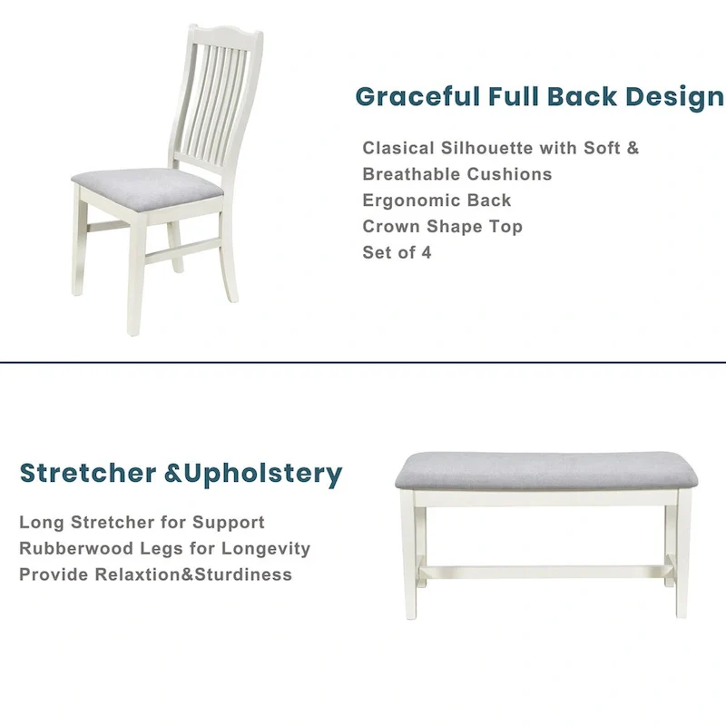 6-Piece Wood Dining Table Set with 4 Chairs and Bench