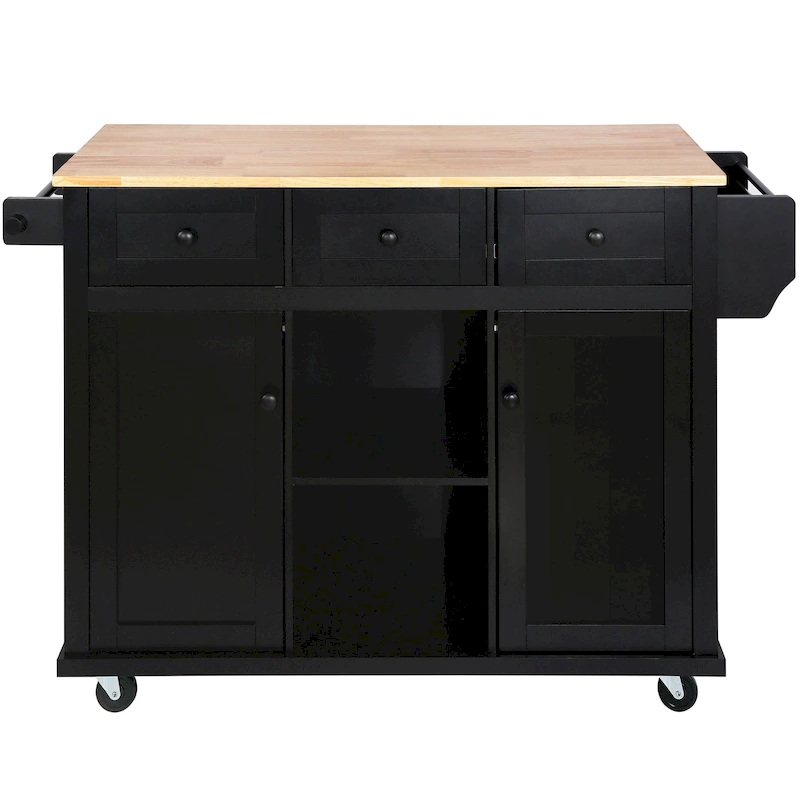 Kitchen Cart with Rubber wood Drop-Leaf Countertop