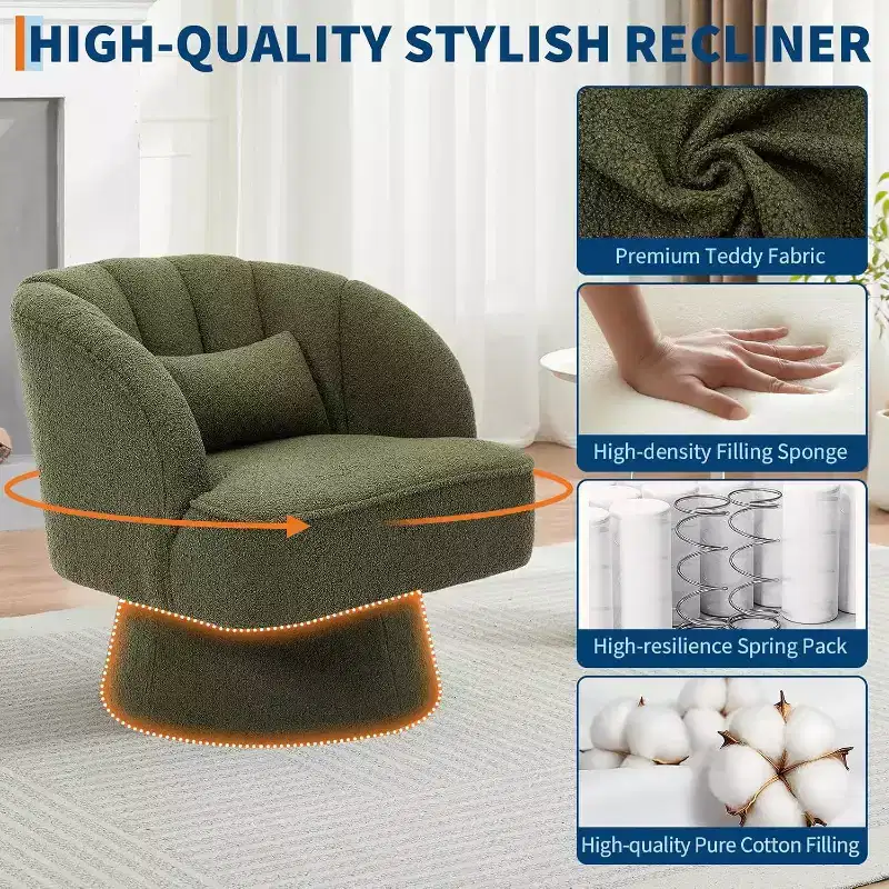Acekool 360 Swivel Barrel Chair - Plush Teddy Velvet Lounge Chair
