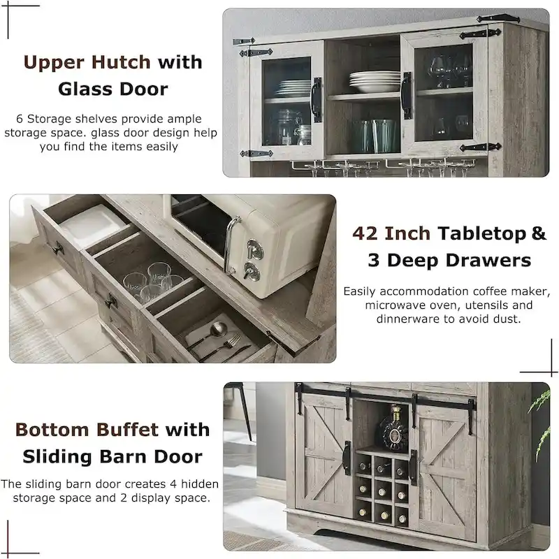 Farmhosue Bar Cabinet, Kitchen Buffet, Coffee Bar Sideboard Table