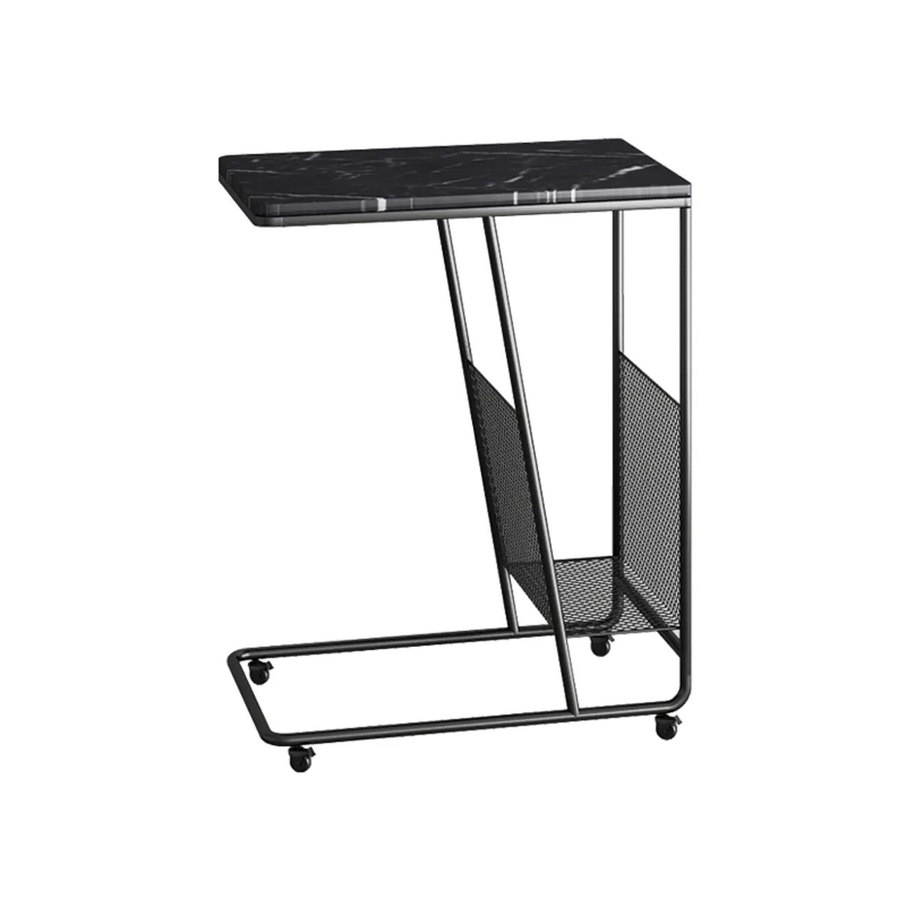Metal C-Shaped Marble Top End Table with Magazine Rack