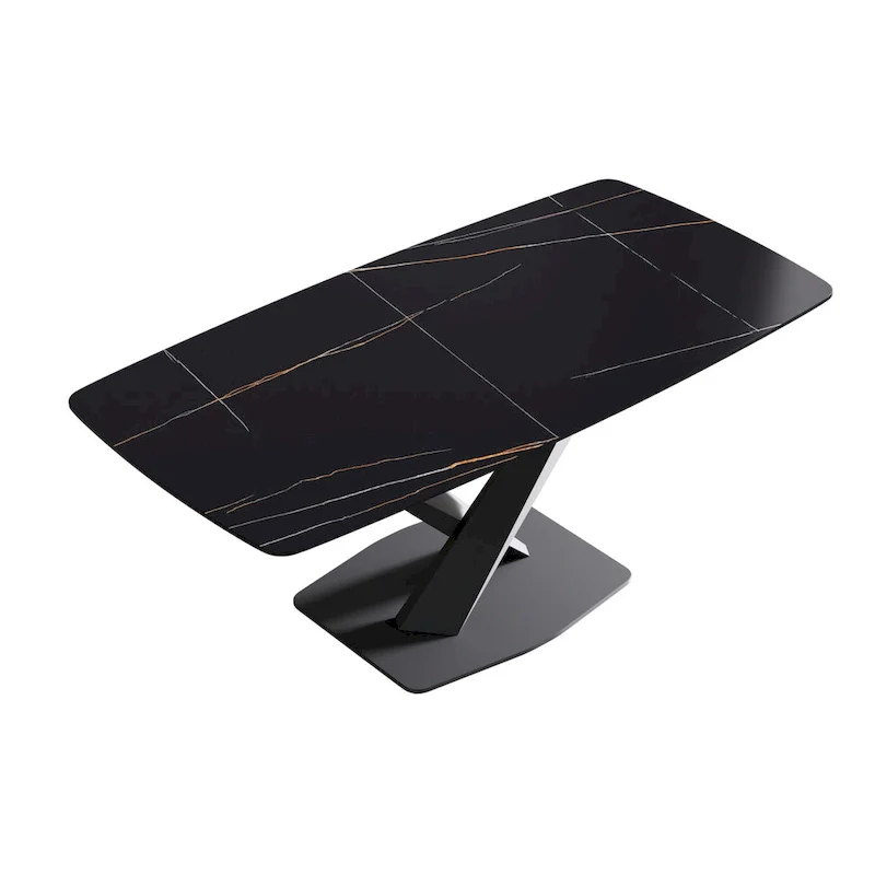 71  Modern Dining Table with Slate Stone Top and Metal Legs, Marble Dining Table